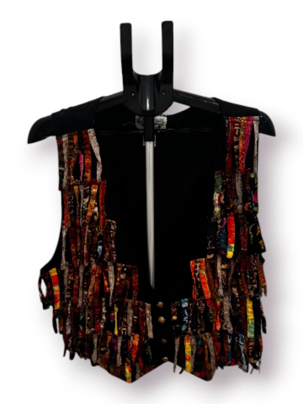 Vtg 90s Silver Stream Patchwork Ribbon Fringe Boho Vest Large Made in India
